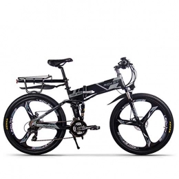 RICH BIT Fahrräder RICH BIT TOP-860 Elektrisches Klapprad 26 Zoll 36 V 250 W 12, 8 Ah Vollgefedertes Stadtrad Elektrisches faltbares Mountainbike (Schwarzgrau)