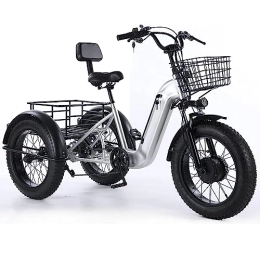 SKVLF Fahrräder SKVLF 20-Zoll-Fat-Reifen-Elektrofahrrad Für Erwachsene, Elektrisches Dreirad Mit Hinterem Korb, Schneedreirad, Einkaufsfahrrad, Abnehmbare Lithiumbatterie