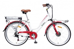 Stem Elektrofahrräder STEM Elektrofahrrad E-Bike Samsung Lithium Akku 26' 250W Shimano 6-Gang Elektromotor inkl. USB, Farbe:weiß-rot