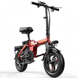 TCYLZ Fahrräder TCYLZ Elektrofahrrad Elektrofahrrad 48V Herausnehmbare Lithiumbatterie 14-Zoll-Räder LED-Batterie Licht Leiser Motor zusammenklappbar Tragbar Leichtgewicht mit USB-Ladeanschluss für Erwachsene, rot