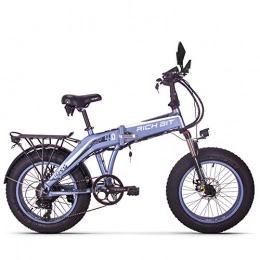 Unbekannt Fahrräder Unbekannt Rich BIT Elektrisches Fett Fahrrad 20 '' * 4, 0 '' Fetter Reifen 500 Watt 48 V 10 Ah Lithium-Ionen-Batterie im Inneren Faltbarer Fahrradrahmen (Blau)