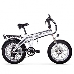Unbekannt Fahrräder Unbekannt Rich BIT Elektrisches Fett Fahrrad 20 '' * 4, 0 '' Fetter Reifen 500 Watt 48 V 10 Ah Lithium-Ionen-Batterie im Inneren Faltbarer Fahrradrahmen (Weiß)