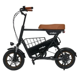 Windgoo Fahrräder windgoo Elektrofahrrad, 14 Zoll Faltbares E Bike, Reichweite bis zu 25-30km, City E-Bike Geeignet für Jugendliche und Studenten (Braun mit Korb)