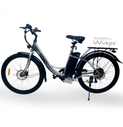 Wueps Elektrofahrräder Wueps E-Bike, Elektrofahrrad, 26", für Damen und Herren, Shimano-Schaltung, langlebiger Motor, reichweitenstarker Akku, hergestellt in der EU - 25 km / h | Scheibenbremsen, LED-Licht. (Silber)
