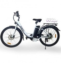 Wueps Elektrofahrräder Wueps E-Bike, Elektrofahrrad, 26", für Damen und Herren, Shimano-Schaltung, langlebiger Motor, reichweitenstarker Akku, hergestellt in der EU - 25 km / h | Scheibenbremsen, LED-Licht. (Weiß)
