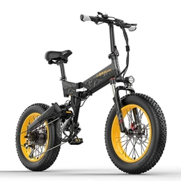 LANKELEISI Elektrofahrräder X3000plus Elektro-Mountainbike, zusammenklappbar, Fat Bike, 20 Zoll, Elektrofahrrad mit 48 V, abnehmbarer Akku (Grey, 14, 5 Ah)