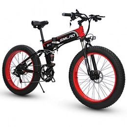 XXCY Fahrräder XXCY Faltbares Fahrrad, elektrisches Fahrrad, 26 Zoll Fetter Reifen, Motor 48v 1000w, bewegliche Lithium-Batterie Shimano 7 Geschwindigkeit (red)