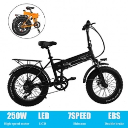 YXYBABA Elektrofahrräder YXYBABA Elektrisches Mountainbike, zusammenklappbar, Motor, 250 W, Shimano 7 Gänge, LCD-Display, 3 Modi, 20 Zoll, große Reifen, 4 Zoll