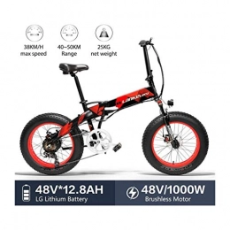 ZJGZDCP Fahrräder ZJGZDCP 20-Zoll-Fat Faltrad E-Bike 7 Geschwindigkeits-Schnee-Fahrrad 48V 12.8Ah 1000W Motor Aluminium Rahmen 5 PAS Mountain Bike (Color : Red)