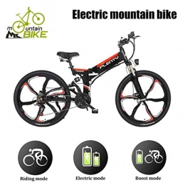 ZJGZDCP Fahrräder ZJGZDCP Strand Schnee Electric Mountain Bike Abnehmbare 48V / 12Ah-Batterie Integriert Mit Rahmen 7-Gang Vorderachsfederung Tektro Doppelscheibenbremsen, for Sport Radfahren (Color : Black)