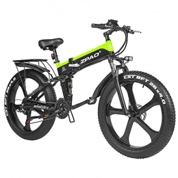 ZPAO Elektrofahrräder ZPAO 26 Zoll Fat Bike 1000W Klapp-Elektrofahrrad 21-Gang-Mountainbike Top-Marke Batterie-LCD-Display mit USB (Black Green, 48V 16Ah)