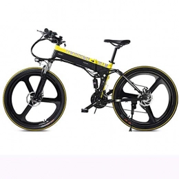 YOUSR Elektrofahrräder Zusammenklappbare Elektrische Mountainbike, Power Fahrrad 48V Lithium Batterie, Tragbares Elektrisches Fahrrad Zweirad Erwachsene Reise Smart Battery Car Yellow