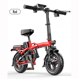 LILIJIA Fahrräder Zusammenklappbares Elektrofahrrad für Erwachsene, 14-zoll-elektrofahrrad / Pendler-e-bike Mit 400-w-motor, 48-v-8-ah-batterie Mit Großer Kapazität, Professionelle 7-gang-getriebe, Rot, Endurance 400km