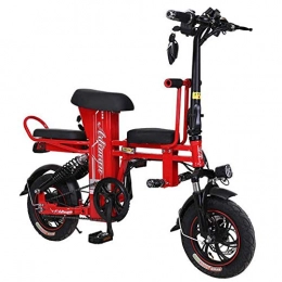 ZBB Fahrräder Zusammenklappbares Elektrofahrrad Tragbar und leicht zu verstauen 14 Zoll 150 kg Last 30 km / h Hochleistungsmotor Scheibenbremsen Lithiumbatterie mit LCD-Geschwindigkeitsanzeige, Rot, 30to40KM
