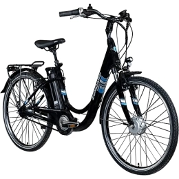 Zündapp Fahrräder Zündapp Green 3.7 E Bike Damen 26 Zoll Elektrofahrrad mit Rücktrittbremse Fahrrad Elektro Hollandrad mit tiefem Einstieg City Ebike Damenfahrrad Citybike (schwarz / blau, 46 cm)
