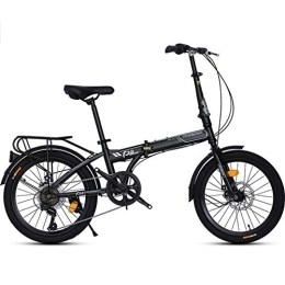  Falträder 20-Zoll-Faltrad, 7-Gang-Low-Step-Through-Stahlrahmen, faltbares, kompaktes Fahrrad mit Schutzblechen, Komfortsattel und Gepäckträger, Schwarz