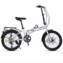  Falträder 20-Zoll-Faltrad, 7-Gang-Low-Step-Through-Stahlrahmen Faltbares Kompaktfahrrad mit Komfortsattel und Gepäckträger für Erwachsene, Weiß