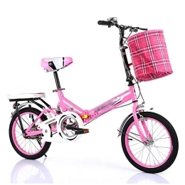 JHNEA Fahrräder 20 Zoll Faltrad Klapprad, Kohlenstoffstahlrahmen Fahrrad Klappfahrrad mit Ständer Gepäckträger und Korb für Herren, Damen, Mädchen, Jungen geeignet, Pink-B