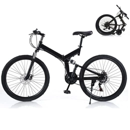 Futchoy Fahrräder 26 Zoll Faltbares Mountainbike für Erwachsene, 21 Gänge, Mountainbike, mit Dual-Scheibenbremsen, faltbares Mountainbike, hochwertiger Stahlrahmen, Vollfederung, Klapprad (schwarz)