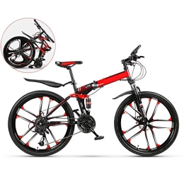 All-Purpose Fahrräder All-Purpose Unisex, 26 Zoll Boy Mountainbike, 10 Messer Einrad Faltbares Fahrrad aus kohlenstoffhaltigem Stahl, Doppelstoßdämpfer mit Variabler Geschwindigkeit, Rot, 21 Speed