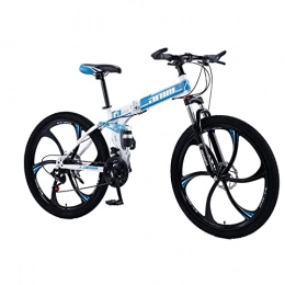 AZXV Erwachsene Mountainbike Volle Federung Hoch-Kohlenstoffstahl Faltbares MTB-Fahrrad, mechanische Dual-Scheibenbremse rutschfeste, 21/24/27/30 Geschwindigkeit, 26-Zo White blue-24