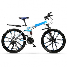 D&XQX Falträder D&XQX Mountain Bikes, Klapp High Carbon Stahlrahmen 24 Zoll mit Variabler Geschwindigkeit Doppelstoßdämpfung Ten Fräsräder Faltbare Fahrrad, für Höhe 145-185Cm, Blau, 27 Speed