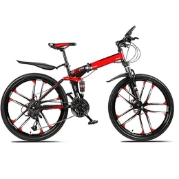 D&XQX Falträder D&XQX Mountain Bikes, Klapp High Carbon Stahlrahmen 24 Zoll mit Variabler Geschwindigkeit Doppelstoßdämpfung Ten Fräsräder Faltbare Fahrrad, für Höhe 145-185Cm, Rot, 21 Speed