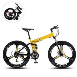 DEAR-JY Fahrräder DEAR-JY Faltbare Mountainbike, 26-Zoll-DREI-Schneidräder-Rahmen Aus Kohlenstoffstahl Mit Variabler Geschwindigkeit Und Doppelter Stoßdämpfung All Terrain Adult Fahrrad Für Erwachsene, Gelb, 27 Speed