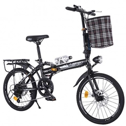 DRAKE18 Fahrräder DRAKE18 Klapprad, 20-Zoll-Geschwindigkeit 7-Gang-Doppelscheibenbremse Fahrrad Erwachsenen tragbaren Kohlenstoffstahl Outdoor-Reitreise mit Korb, Black