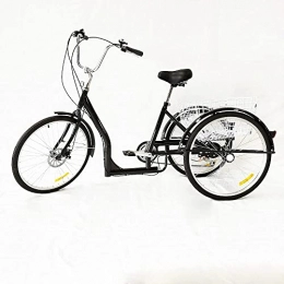 Fetcoi Fahrräder Dreirad für Erwachsene, 24" Trike-Fahrrad für Erwachsene, 6-Gang-Trike-Fahrrad für Erwachsene, 3-Rad-Fahrrad für Erwachsene, Cargo-Trike mit Einkaufskorb, Senior-Dreirad, Schwarz Classic