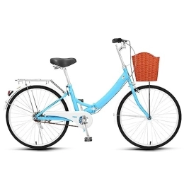 Dxcaicc Fahrräder Dxcaicc Klappbares Fahrrad, 24-Zoll Stadtfahrrad mit hochwertigem Kohlenstoffstahlrahmen, Höhenverstellbares klappbares Fahrrad mit Korb, Blau