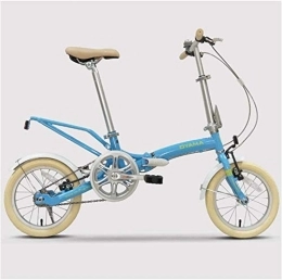 NOLOGO Falträder Fahrrad Mini Folding Bikes, 14 Zoll Erwachsener Frauen Single Speed ​​faltbares Fahrrad, leicht, tragbares Super Compact Urban Commuter Fahrrad, Weiß (Color : Blue)