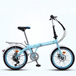 SHUAN Fahrräder Faltbare Tragbares Fahrrad, 7 Geschwindigkeit Gang-schaltung Leichtes Cityrad, Doppelscheibenbremse Hoch-kohlenstoffstahl Rahmen Unisex Outdoor Blau 20"