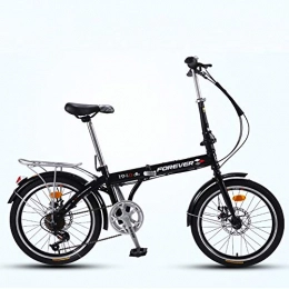 SHUAN Falträder Faltbare Tragbares Fahrrad, 7 Geschwindigkeit Gang-schaltung Leichtes Cityrad, Doppelscheibenbremse Hoch-kohlenstoffstahl Rahmen Unisex Outdoor Schwarz 20"