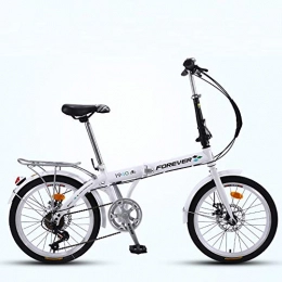 SHUAN Falträder Faltbare Tragbares Fahrrad, 7 Geschwindigkeit Gang-schaltung Leichtes Cityrad, Doppelscheibenbremse Hoch-kohlenstoffstahl Rahmen Unisex Outdoor Weiß 20"