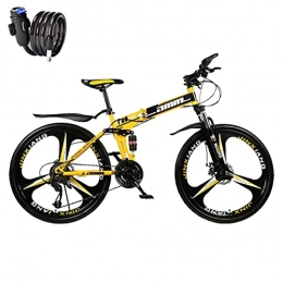 SHANRENSAN Fahrräder Faltbares 21-Gang-Mountainbike, faltbares Mountainbike, Mountainbike mit Variabler Geschwindigkeit für Erwachsene, Kohlenstoffstahlrahmen, duales Stoßdämpfungssystem，DREI Messerräder-schwarz und gelb