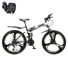 SHANRENSAN Fahrräder Faltbares 21-Gang-Mountainbike, faltbares Mountainbike, Mountainbike mit Variabler Geschwindigkeit für Erwachsene, Kohlenstoffstahlrahmen, duales Stoßdämpfungssystem, DREI Messerräder-schwarz und weiß