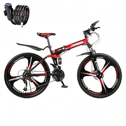 SHANRENSAN Falträder Faltbares 21-Gang-Mountainbike, faltbares Mountainbike, Mountainbike mit Variabler Geschwindigkeit für Erwachsene, Kohlenstoffstahlrahmen, duales Stoßdämpfungssystem (Dreimesserrad-Schwarz Rot)