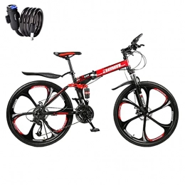SHANRENSAN Fahrräder Faltbares 21-Gang-Mountainbike, faltbares Mountainbike, Mountainbike mit Variabler Geschwindigkeit für Erwachsene, Kohlenstoffstahlrahmen, duales Stoßdämpfungssystem (Sechs Messerrad-Schwarz Rot)