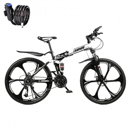 SHANRENSAN Fahrräder Faltbares 21-Gang-Mountainbike, faltbares Mountainbike, Mountainbike mit variabler Geschwindigkeit für Erwachsene, Kohlenstoffstahlrahmen, duales Stoßdämpfungssystem, Sechs Messerräder-schwarz und weiß