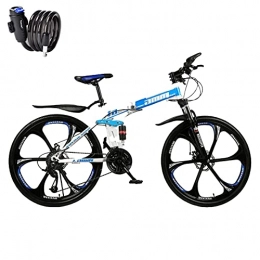 SHANRENSAN Fahrräder Faltbares 21-Gang-Mountainbike, faltbares Mountainbike, Mountainbike mit Variabler Geschwindigkeit für Erwachsene, Kohlenstoffstahlrahmen, duales Stoßdämpfungssystem (Sechs Messerräder-weiß und blau)