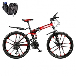 SHANRENSAN Fahrräder Faltbares 21-Gang-Mountainbike, faltbares Mountainbike, Mountainbike mit Variabler Geschwindigkeit für Erwachsene, Kohlenstoffstahlrahmen, duales Stoßdämpfungssystem (Ten Knife Wheel-Schwarz Rot)