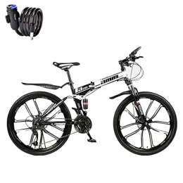 SHANRENSAN Fahrräder Faltbares 21-Gang-Mountainbike, faltbares Mountainbike, Mountainbike mit Variabler Geschwindigkeit für Erwachsene, Kohlenstoffstahlrahmen, duales Stoßdämpfungssystem (Zehn Messerrad-schwarz und weiß)