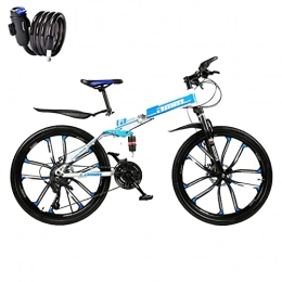 SHANRENSAN Fahrräder Faltbares 21-Gang-Mountainbike, faltbares Mountainbike, Mountainbike mit Variabler Geschwindigkeit für Erwachsene, Kohlenstoffstahlrahmen, duales Stoßdämpfungssystem (Zehnmesserrad-weiß und blau)