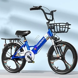 Generic Fahrräder Faltbares Kinderfahrrad 18 20 Zoll Aluminium Jungen Mädchen Fahrrad mit Körben und Getränkehaltern, Alter 10-12 Jahre, einteiliges Rad, Blau, 20 Zoll
