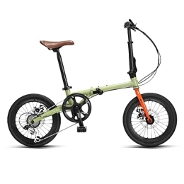 SLDMJFSZ Falträder Faltrad Faltrad mit 7-Gang-Shimano-Schaltung 16-Zoll-leicht faltbares City-Fahrrad mit Scheibenbremse, 16 * 1-3 / 8-Reifen, Youth Green