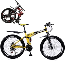 Generic Fahrräder Faltrad-Klapprad für Erwachsene Discbremse Faltfahrrad-Herren-Damen Kettenschaltung Folding City Bike Rahmen Aus Kohlenstoffstahl, Yellow / Spokes, 21