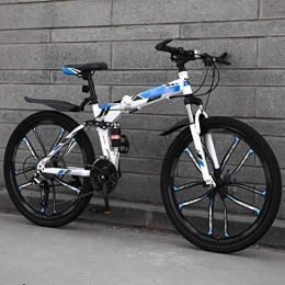 FLJMR Fahrräder FLJMR 26-Zoll-Mountainbike-Klappräder, 27-Gang-Kompaktklapp-Pendler-Doppelscheibenbremse mit Vollfederung, Offroad-Fahrräder mit Variabler Geschwindigkeit für Männer und Frauen, Blau