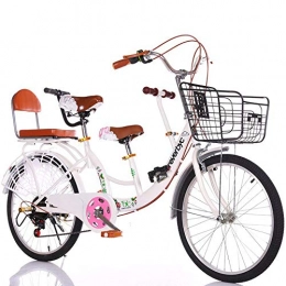 FLYFO Zwei-Personen-Eltern-Kind-Fahrrad, 22-Zoll-Mutter-Kind-Fahrrad,2 Männer Und Frauen-Stil Mutter-Kind-Fahrräder, Reise-Tandem-Fahrrad Nehmen,Weiß