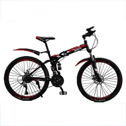 HLMIN-Klapprder Fahrräder HLMIN 26 Zoll Foding Fahrrad Variable Geschwindigkeit 21 24 27 30 Geschwindigkeit Doppelfederung Aluminiumrahmen Erwachsene Mountainbike MTB (Color : Red, Size : 21speed)